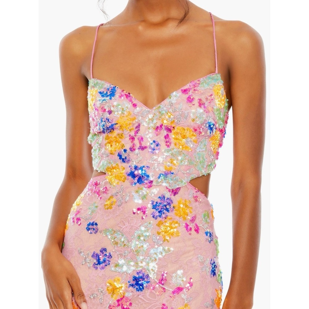MacDuggal Sequined Floral Cutout LaceUp Open Back Gown Party - Picture 4 of 12